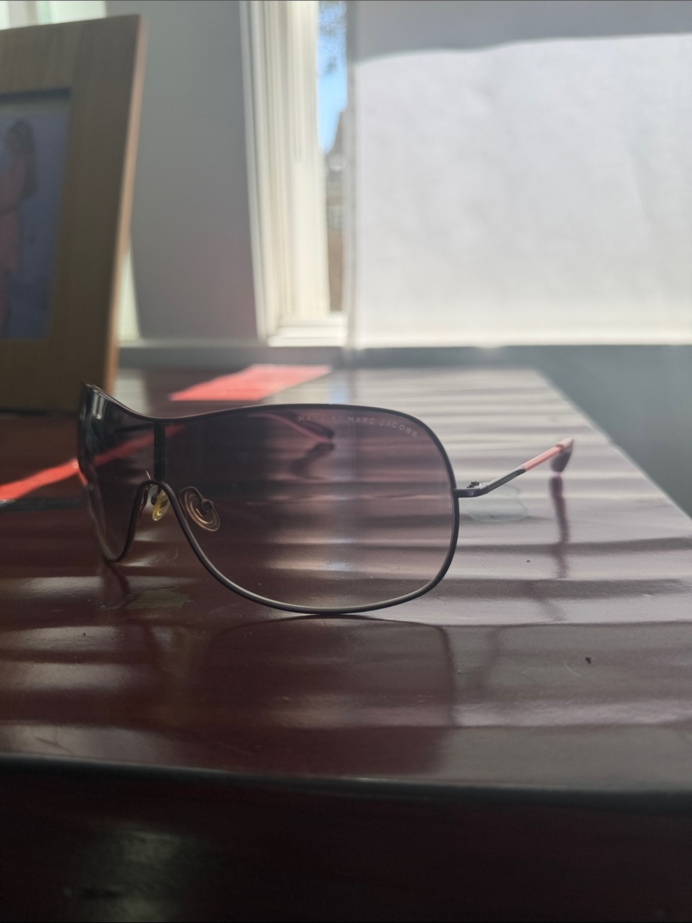 Marc Jacobs Women's Gradient Smoke Shield Sunglasses with Pink Temples